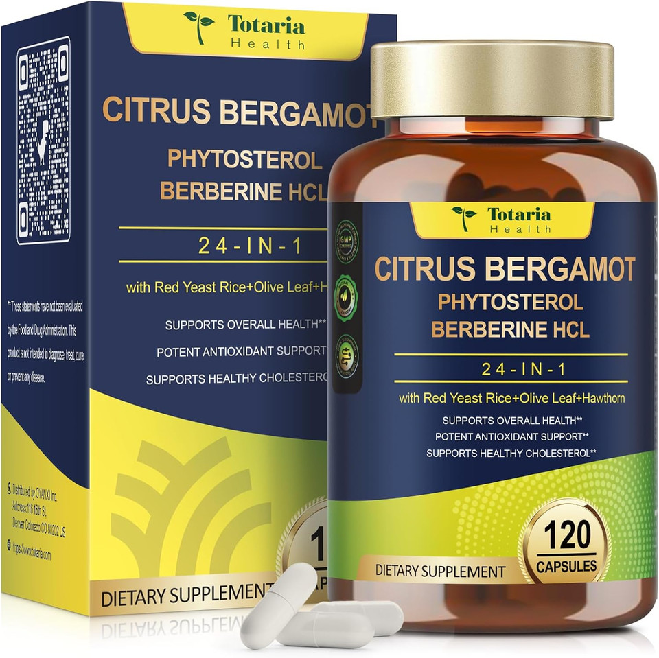 Citrus Bergamot Supplement For High Cholesterol - Italian Citrus Bergamot Supplement & Plant Sterols Stanols For Man And Woman Cholesterol Health, Vegan, Non-Gmo, 120 Counts
