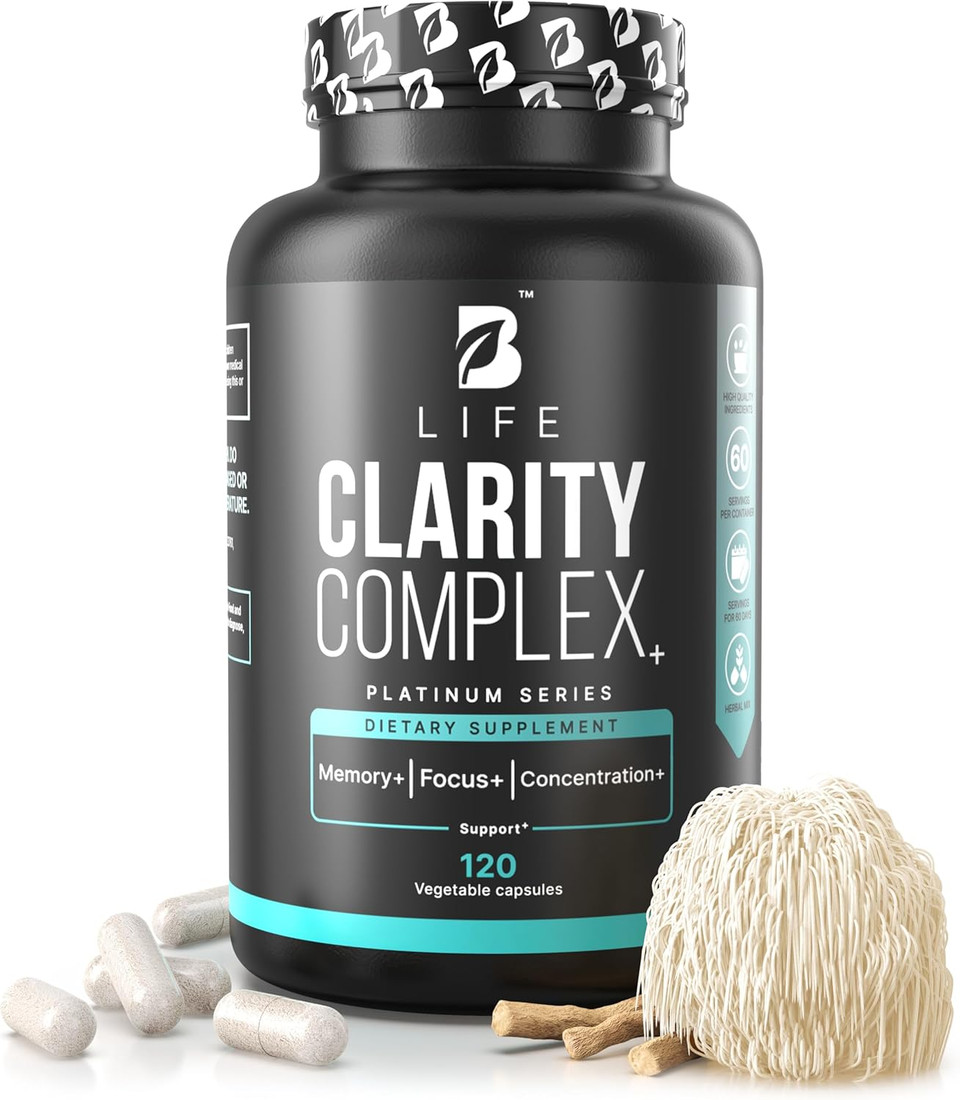Clarity Complex With LionS Mane Mushroom Extract, Thiamin (B1) & Ashwagandha  Focus & Clarity  120 Capsules  Brain Supplement