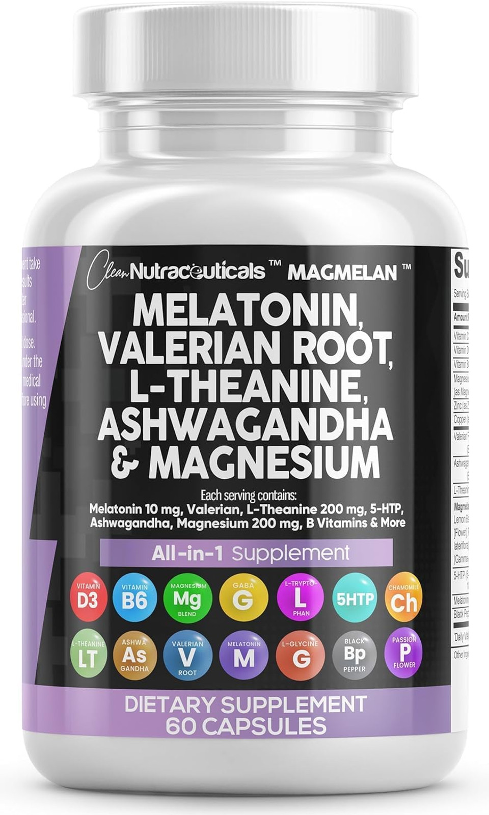 Clean Nutraceuticals Melatonin 10Mg Valerian Root L Theanine 200Mg Ashwagandha - Sleep Support For Women & Men With Magnesium Complex, Lemon Balm, Chamomile, & Passion Flower - 60 Caps