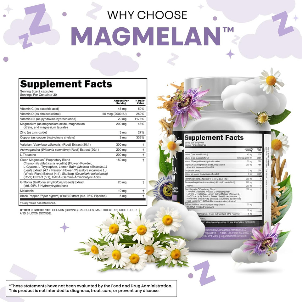 Clean Nutraceuticals Melatonin 10Mg Valerian Root L Theanine 200Mg Ashwagandha - Sleep Support For Women & Men With Magnesium Complex, Lemon Balm, Chamomile, & Passion Flower - 60 Caps