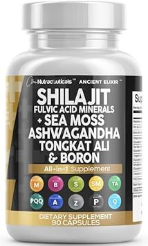 Clean Nutraceuticals Shilajit Supplement For Men With Sea Moss, Tongkat Ali, Ashwagandha, Boron, Zinc, Coq10, Pqq - Fulvic Acid Capsules - Energy Support - 90 Count - Resin, Gummy & Powder Alternative