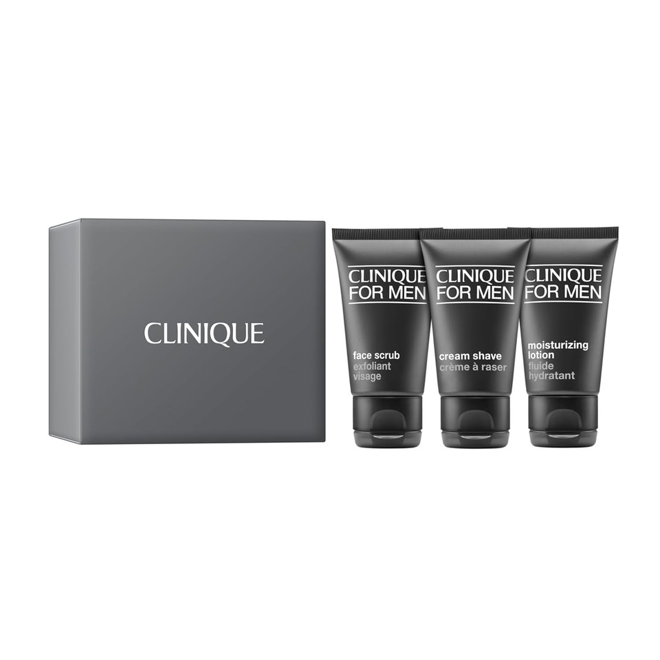 Clinique For Men Shave Set | Face Scrub, 1 Fl Oz | Cream Shave, 1 Fl Oz | Moisturizing Lotion, 1 Fl Oz | Exfoliating + Moisturizing