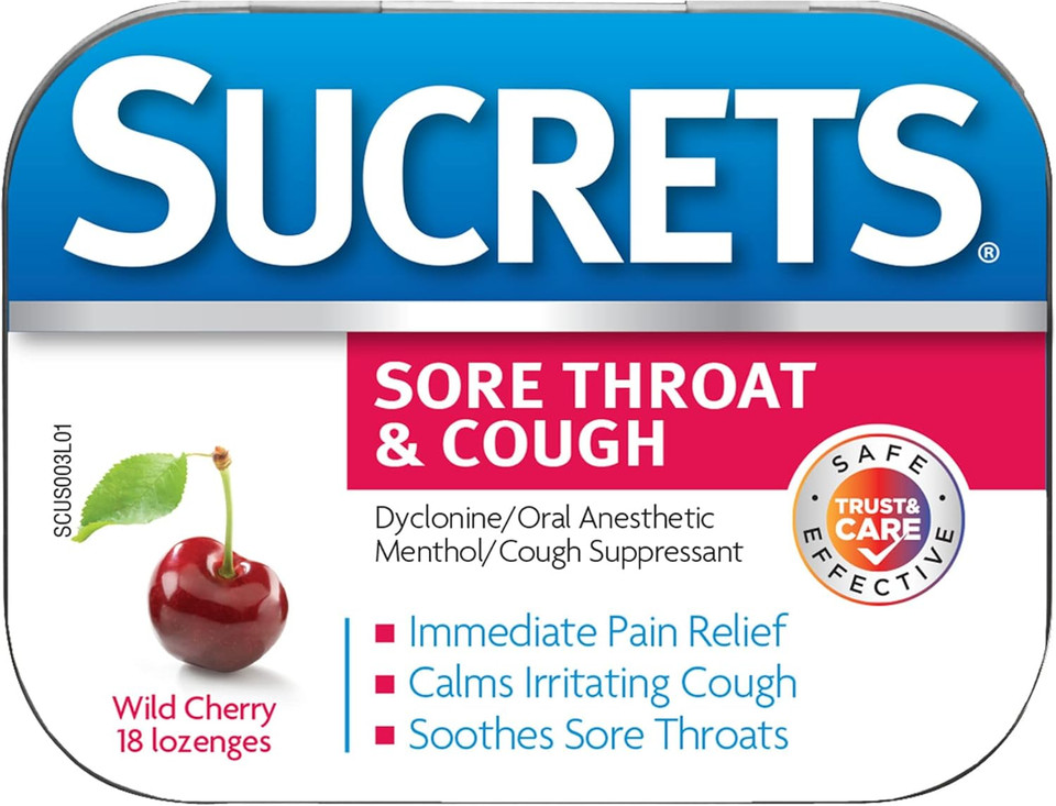 Sucrets Sore Throat Lozenges, Wild Cherry Flavor, 18 Count