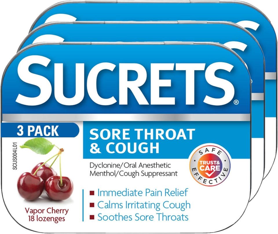 Sucrets Sore Throat Lozenges, Wild Cherry Flavor, 18 Count