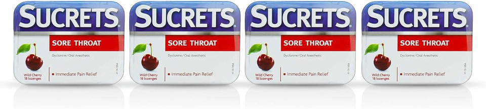 Sucrets Sore Throat Lozenges, Wild Cherry Flavor, 18 Count (4 Pack)