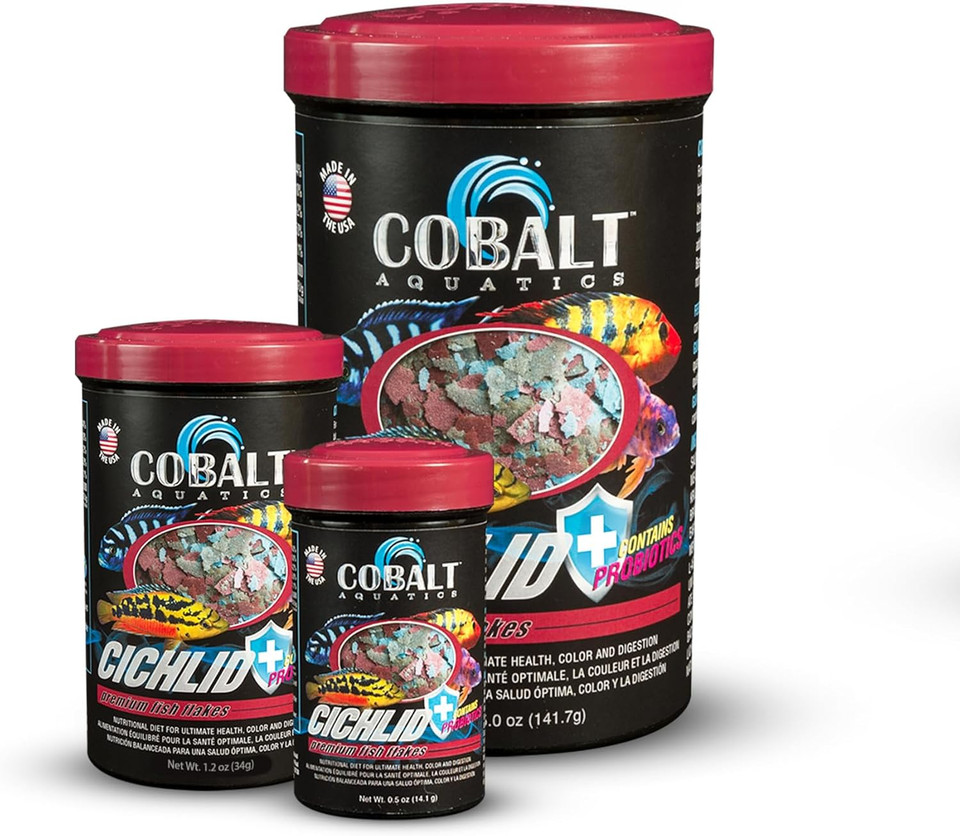 Cobalt Aquatics Cichlid Flakes 5Oz - Probiotic Formula For Growth, Color & Health - Blue Flakes For Digestive & Immune Support - For Clear Aquariums