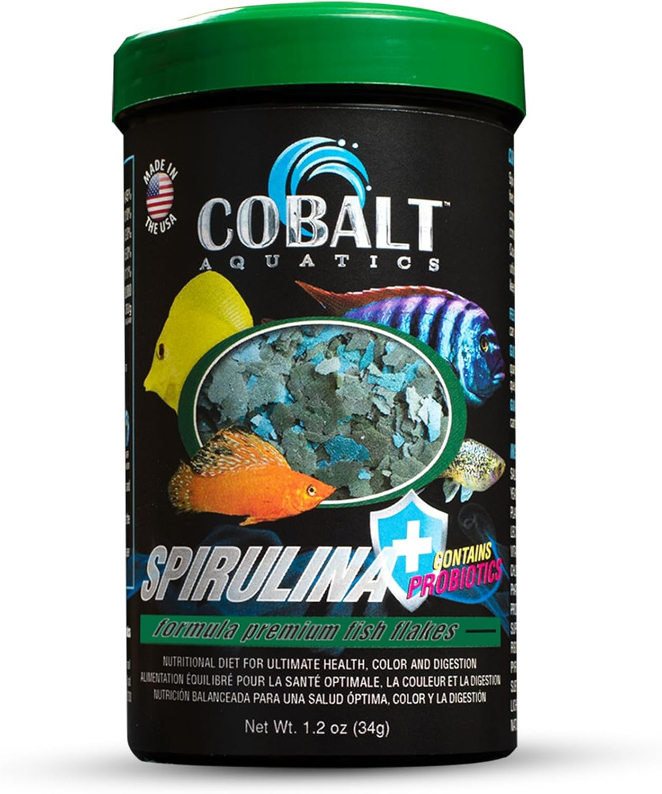 Cobalt Aquatics Spirulina Flakes With Blue Flakes, 1.2 Oz - Premium Fish Food For Health & Vitality - Perfect For Freshwater & Marine Aquariums