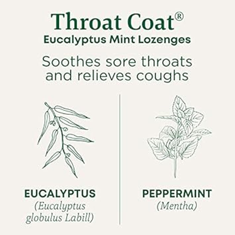 Traditional Medicinals Throat Coat Seasonal Wellness Lozenges, Eucalyptus Mint, 2.67 Oz, 2-Pack