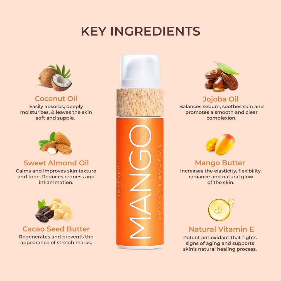 Cocosolis Mango Tanning Accelerator Xl | With Vitamin E & Mango Scent For A Fast, Deep Tan - Tanning Oil For Beach Or Tanning Beds  Sun Tan Oil For Face & Body (6.76)