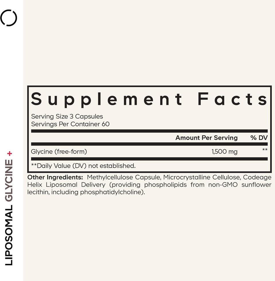 Codeage Liposomal Glycine+ Supplement - Free-Form Glycine 1,500 Mg With Liposomal Delivery - 2-Month Supply - Amino Acid Capsules - Protein Support - Glycine Vitamins - 180 Capsules