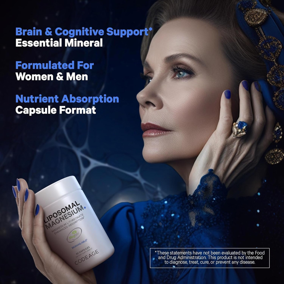 Codeage Liposomal Magnesium L-Threonate Supplement, Patented Magtein Magnesium Threonate For Brain Health, Memory And Cognitive Function Support, Bioavailable, Non-Gmo - 90 Capsules
