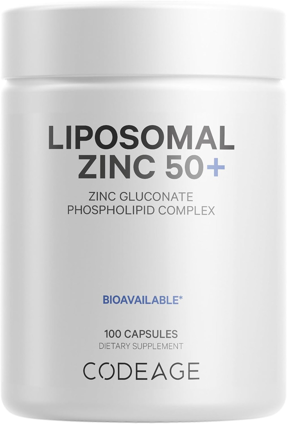 Codeage Liposomal Zinc Supplement  3 Month Supply  One Per Day - 50 Mg Zinc Gluconate Vitamin Pills - Essential Mineral Supplements Zinc Plus Liposomal Delivery Matrix - Vegan Non-Gmo - 100 Capsules