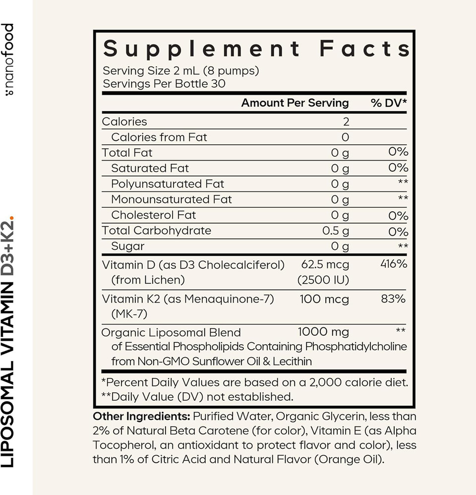 Codeage Liquid Vitamin D3 K2 Supplement, Liposomal Vitamin D Cholecalciferol, Menaquinone Mk-7, Liquid Vitamin K - Vegan & Non-Gmo - No Sugar - 2 Fl Oz