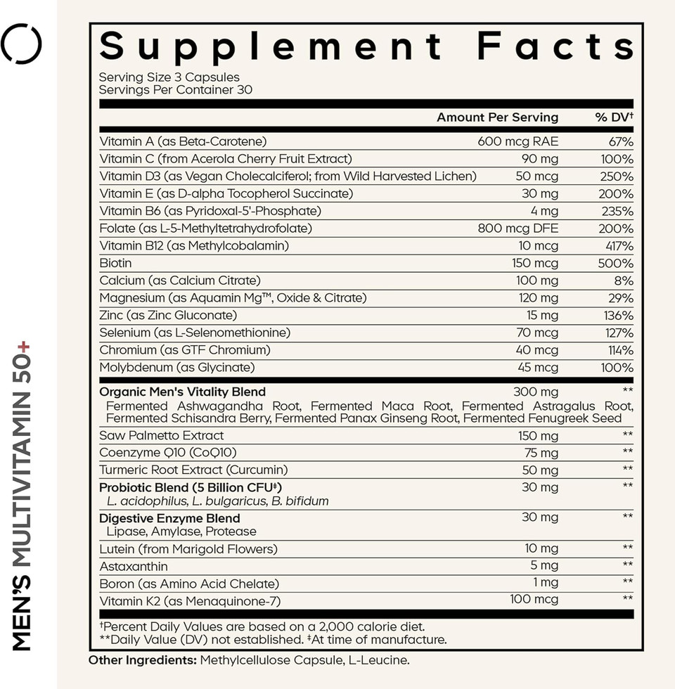 Codeage Men'S Multivitamin 50+ Supplement - Essential Vitamins For Men Over 50 Years Old, Minerals, Coq10, Turmeric, Saw Palmetto, Maca, Panax Ginseng, Probiotics & Botanicals - Non-Gmo - 90 Capsules