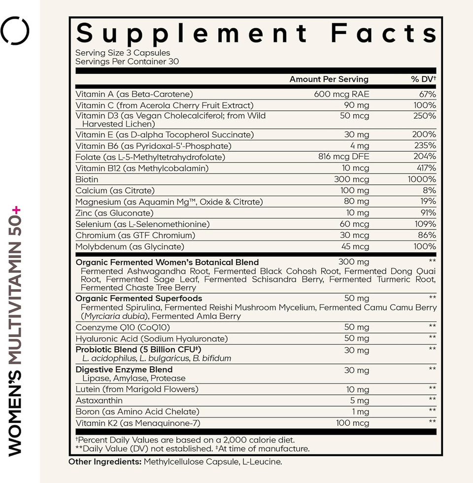 Codeage WomenS Multivitamin 50+ Supplement - Essential Vitamins For Women Over 50, Minerals, Coq10, Hyaluronic Acid, Probiotics, Black Cohosh, Ashwagandha & Superfoods - Non-Gmo - 90 Capsules