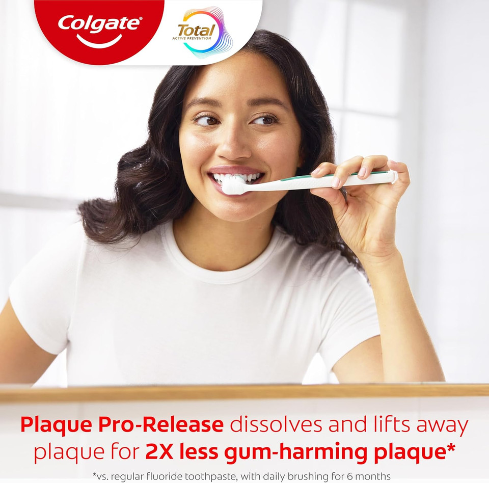 Colgate Total Plaque Pro Release Fresh Mint Toothpaste, Anticavity Fluoride Toothpaste, Fights Plaque, Bad Breath, Tartar Buildup, And Helps Protect Teeth From Sensitivity, 3.0 Oz