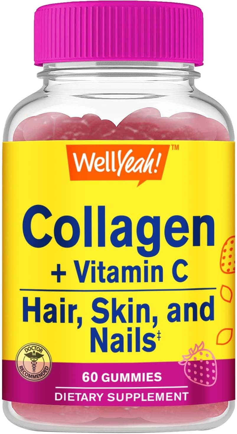 Collagen Gummies With Vitamin C | Collagen For Women And Men | Hair, Skin, And Nails Support | Strawberry Flavor | Gluten And Nut Free | Non Gmo | 60 Count