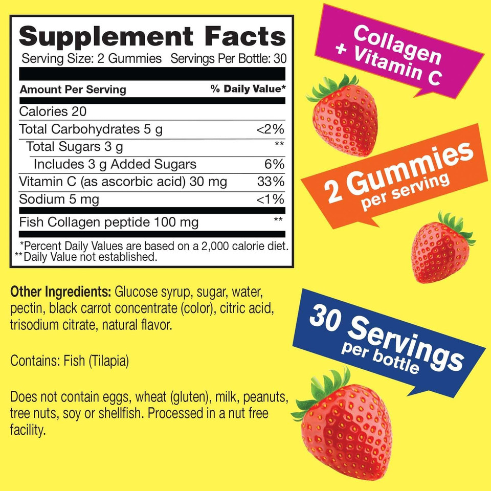 Collagen Gummies With Vitamin C | Collagen For Women And Men | Hair, Skin, And Nails Support | Strawberry Flavor | Gluten And Nut Free | Non Gmo | 60 Count