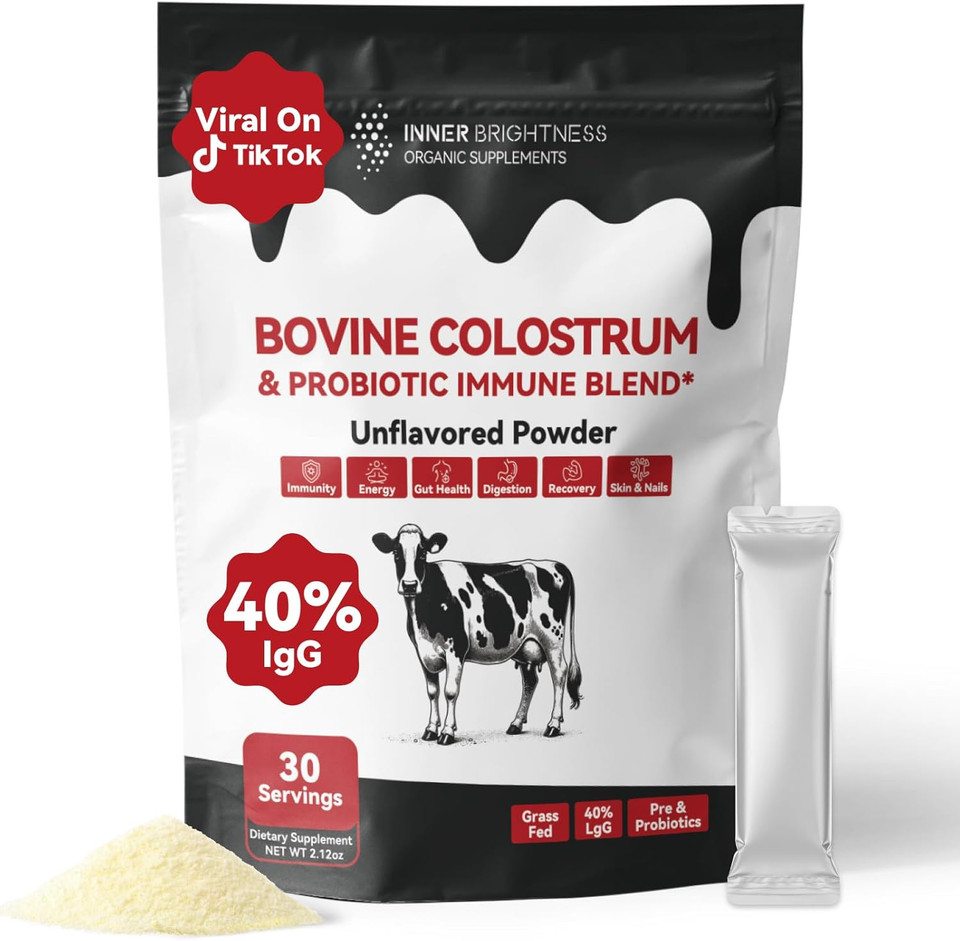 Colostrum Supplement Powder For Gut Health, Immune Support & Nutrient Absorption, Natural 40% Igg Bovine Colostrum With Pre & Probiotics Blend, Unflavored, 30 Servings