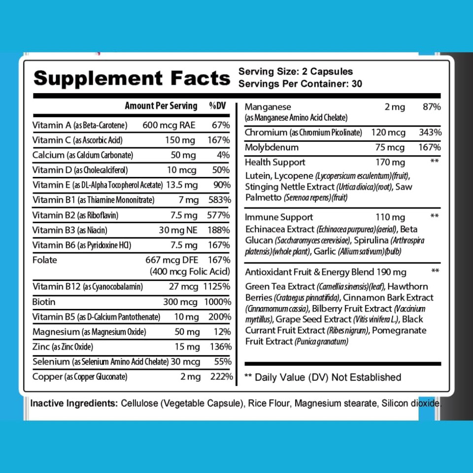 Complete Multivitamin Capsules For Men & Women - 60 Count - 30 Servings - 1 Month Supply