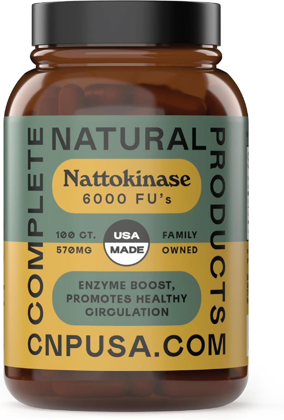 Complete Natural Products Nattokinase Capsules - 100 Count 570Mg 6000Fu'S, Support Healthy Circulation, Natto Enzymes, Gluten Free, Pure Soy Enzyme, Vegan, Non-Gmo