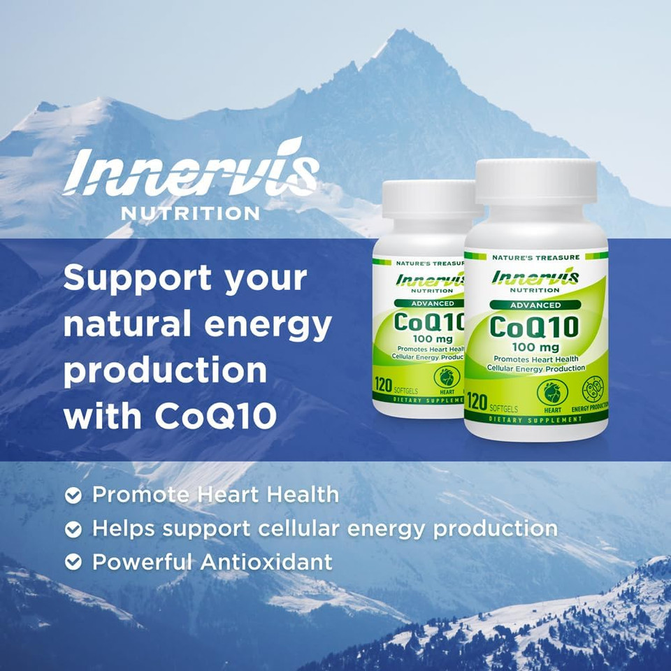 Coq10 100Mg 120 Softgels Promote Heart Health Energy Production Powerful Antioxidant Supplement