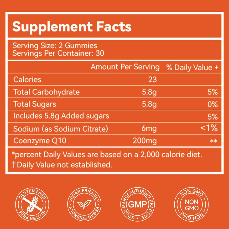 Coq10 Gummies 200Mg, Vegan Supplement For Energy Production, Non-Gmo, Gluten Free (60 Gummies)