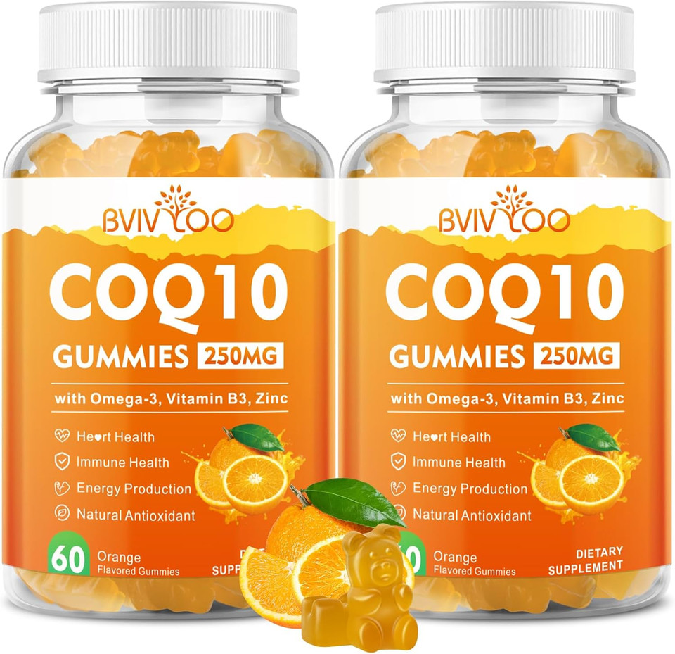 Coq10 Gummies 250Mg, Plus Omega-3, Vitamin B3 & Zinc, Magnesium - High Absorption Coenzyme Q10 Supplements For Heart Health, Cellular Energy, & Antioxidant Support, 60 Count