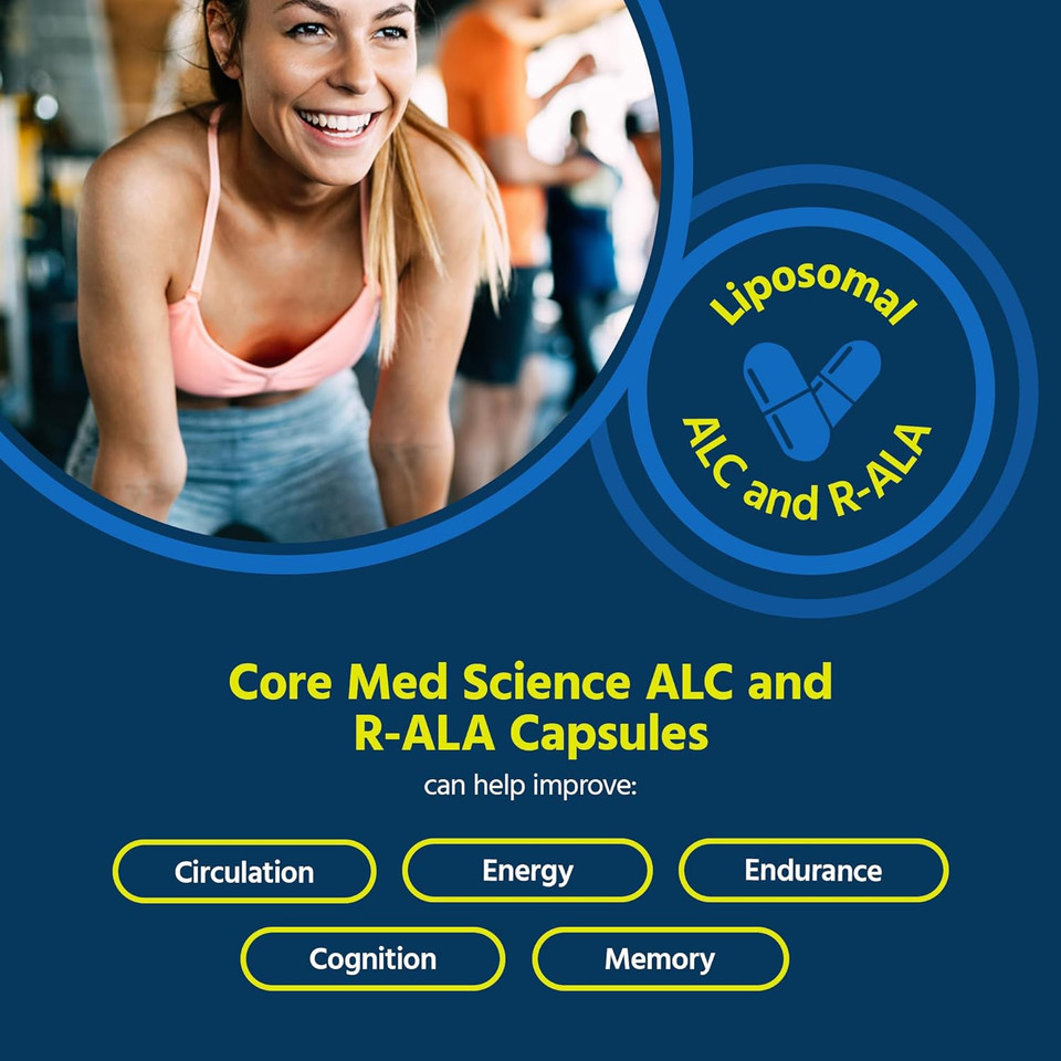 Core Med Science Liposomal Alc & R-Ala Supplement Capsules - Acetyl-L-Carnitine (900Mg) & R-Alpha Lipoic Acid (75Mg) - Promotes Energy & Focus - Supports Mental Function & Memory Cognition (90 Count)