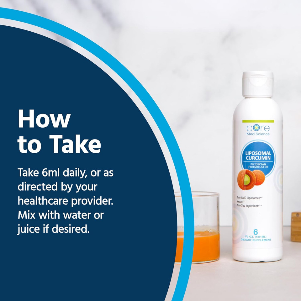 Core Med Science Liposomal Curcumin Liquid Turmeric Supplement, 6 Fl Oz - High Absorption Health Support For Adults - Turmeric Liquid Drops That Promotes Cognitive