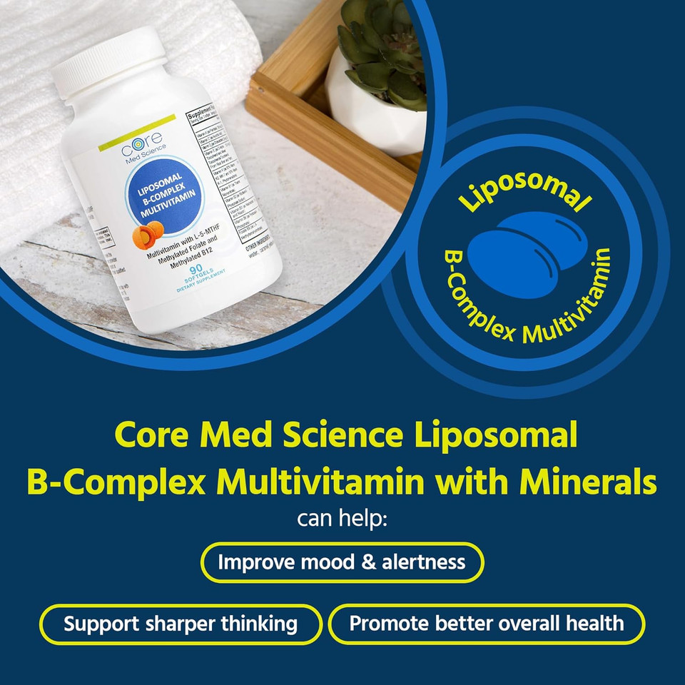 Core Med Science Liposomal Methylated Multivitamin B-Complex, 90 Softgels - Non-Gmo Active Super B Complex Vitamin Supplement For Heart Health - Vit Methyl B Complex Immune Support Supplement