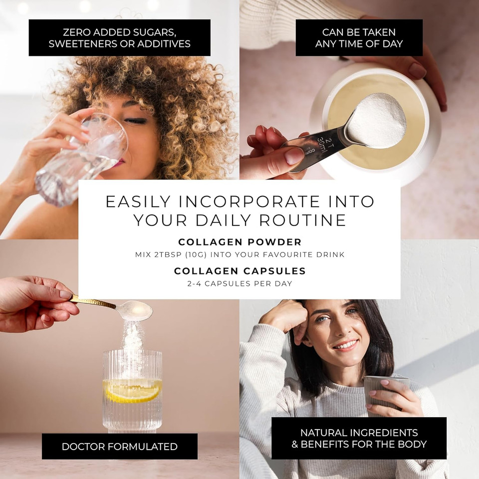 Correxiko Marine Collagen Supplement Pills & Powder Bundle 1 Month Supply - Includes 10,000Mg Double Hydrolyzed Collagen Powder 15Oz & 1800Mg Collagen Peptides 120 Capsules - For Hair, Skin & Nails