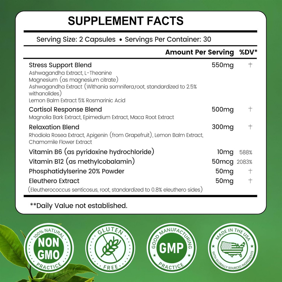 Cortisol Supplement, 15 In 1 Cortisol Manager With Ashwagandha, L-Theanine, Magnesium,Supports Cortisol Health & Relaxation,Stress Management & Restful Sleep, 60 Capsules