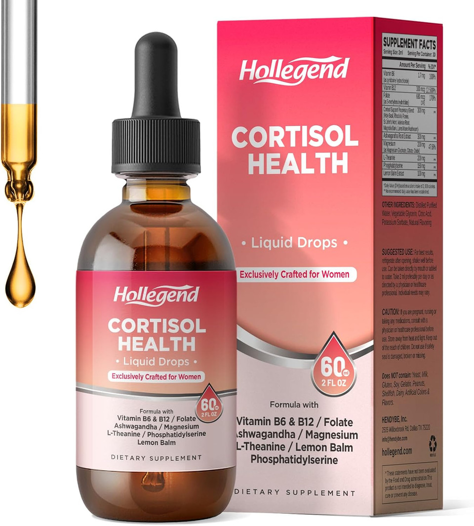 Cortisol Supplements For Women, Cortisol Wellness Liquid Drops, 16 In 1 Cortisol Detox Reducer W. Ashwagandha, Magnesium, L-Theanine, Folate For Relaxation & Hormone Balance, Strawberry