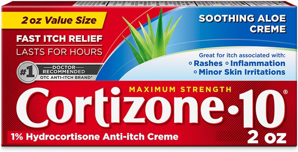 Cortizone 10 Maximum Strength Anti-Itch Cream With Soothing Aloe, 1% Hydrocortisone Creme, 2 Oz. & Maximum Strength Intensive Healing Lotion For Eczema, 1% Hydrocortisone, 3.5 Oz
