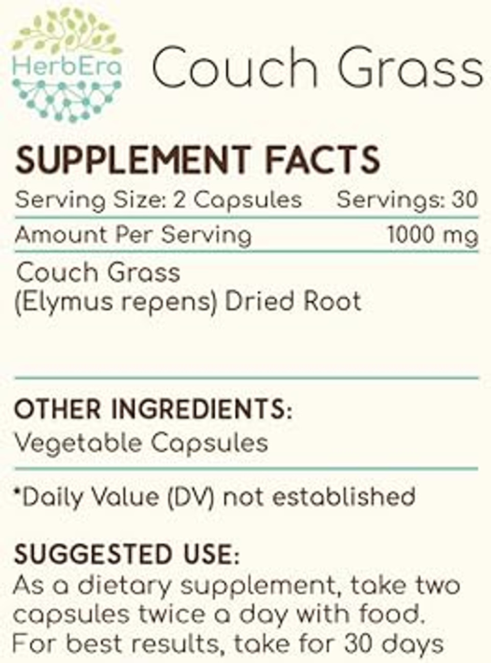 Couch Grass 60 Capsules, 500 Mg, Made With Couch Grass (Elymus Repens) Dried Root (60 Capsules)