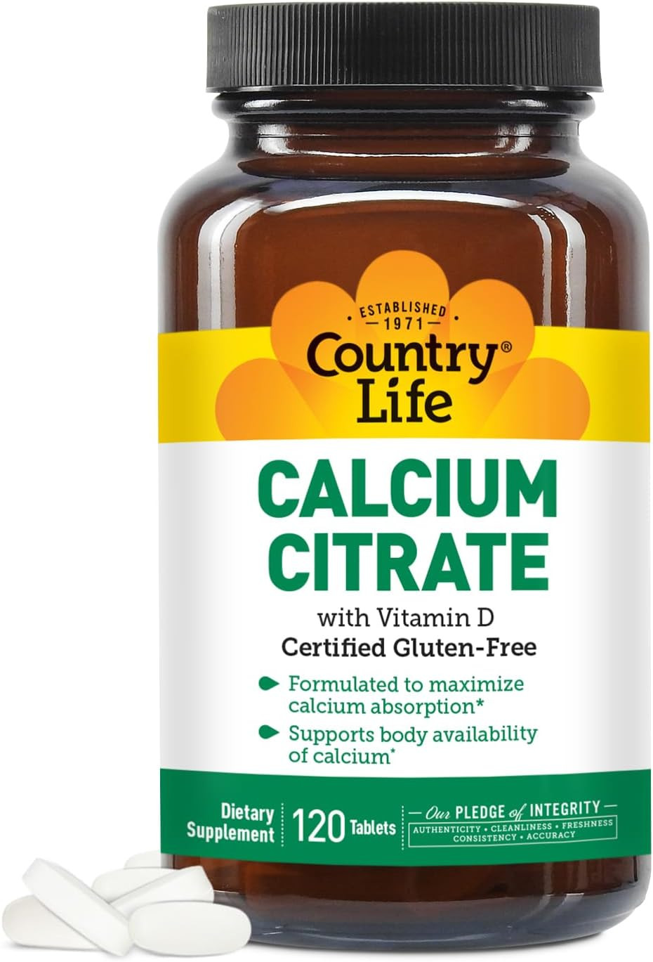 Country Life Calcium Citrate With Vitamin D - 500Mg Calcium - Maximizes Calcium Absorption - Certified Gluten Free, Vegan, Halal, Non-Gmo Calcium Supplement - 120 Tablets