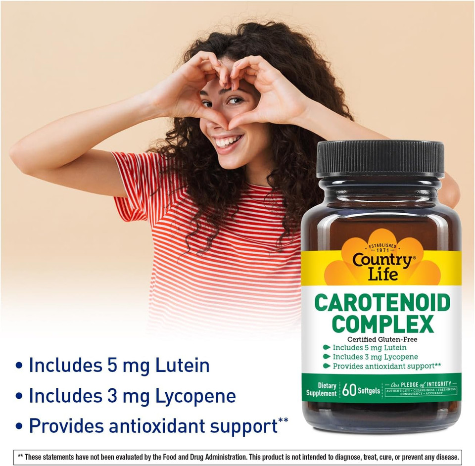 Country Life Carotenoid Complex With Lutein, Lycopene And Astaxanthin, 60 Softgels, Antioxidant Support