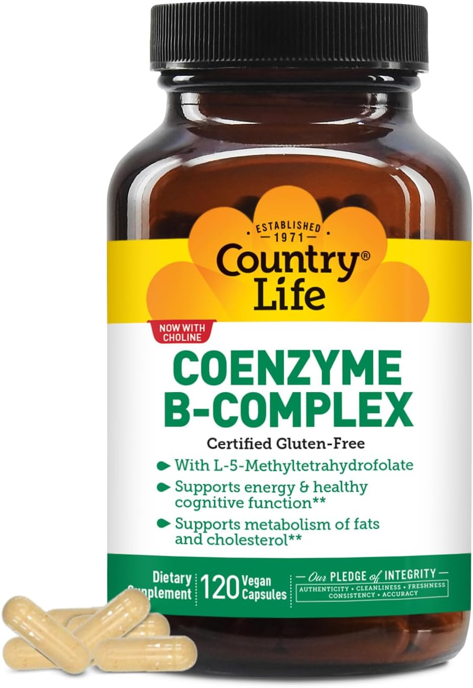 Country Life Coenzyme B-Complex, 60 Capsules  Supports Energy & Metabolism, Mood & Cognitive Function  Vegan, Gluten-Free, Bioavailable B Vitamins With Choline
