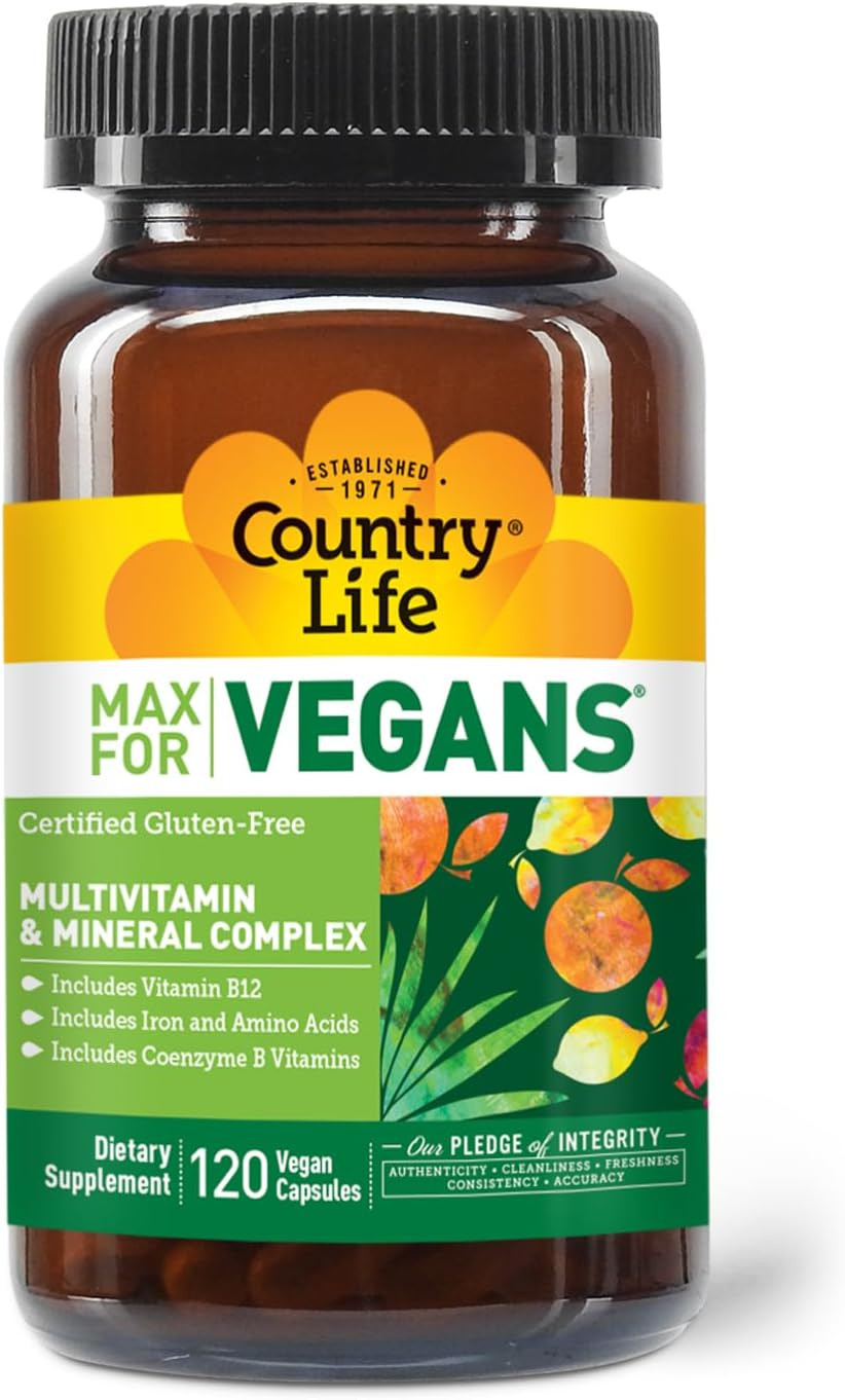 Country Life Max For Vegans - 120 Vegan Capsules - Daily Multivitamins For Men - Immune Support Supplement - Contains Vitamin B12, Iron, Amino Acids, Coenzyme B Vitamins - Gluten-Free