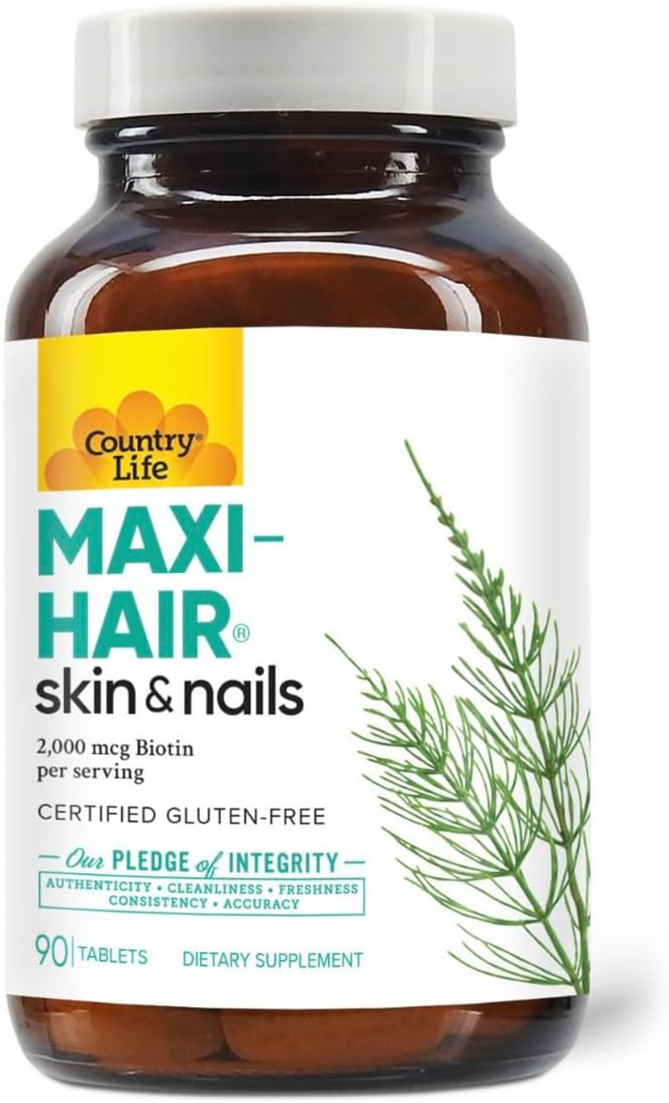 Country Life Maxi-Hair Supplement - 2000Mcg Biotin & Vitamins For Hair, Skin & Nails - Certified Gluten-Free & Vegetarian - Supports Hair Growth, 60 Tablets