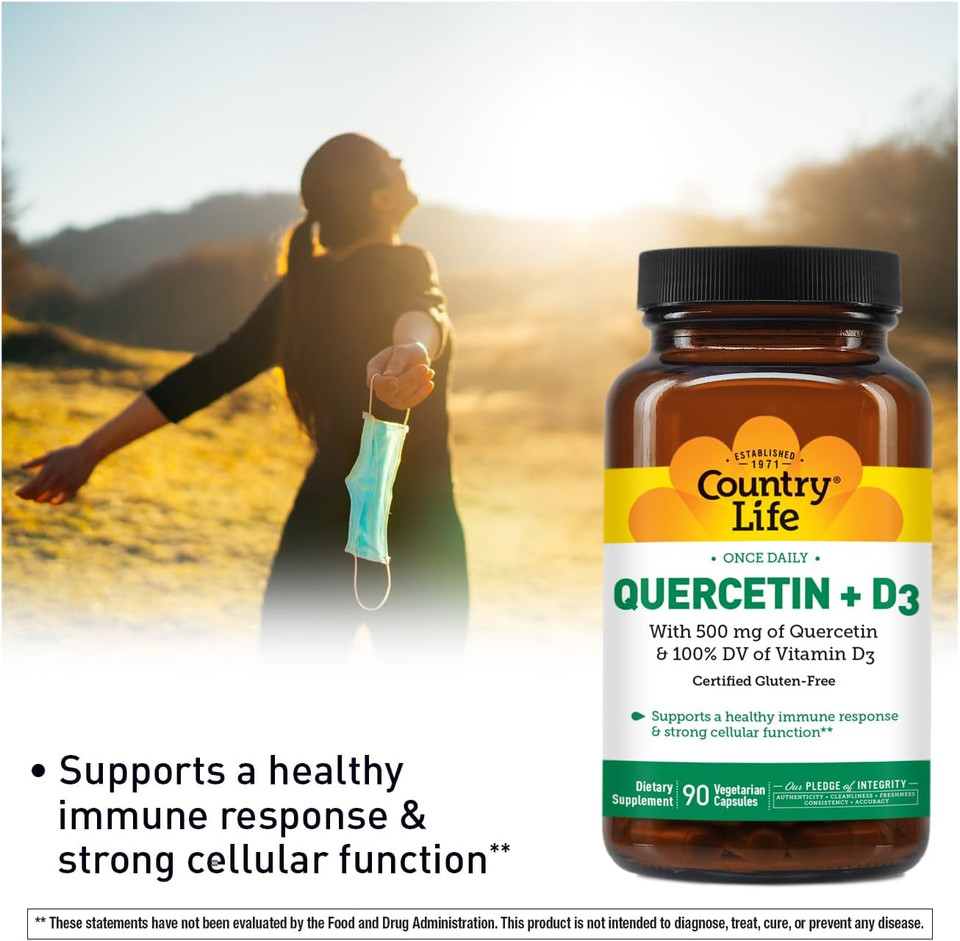 Country Life Quercetin 500Mg Capsules With Vitamin D3 800 Iu  Immune Support Supplement For Adults  Daily Immune Boosters  Quercetin Immune System Boost, 90 Capsules