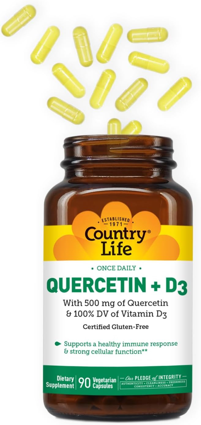 Country Life Quercetin 500Mg Capsules With Vitamin D3 800 Iu  Immune Support Supplement For Adults  Daily Immune Boosters  Quercetin Immune System Boost, 90 Capsules