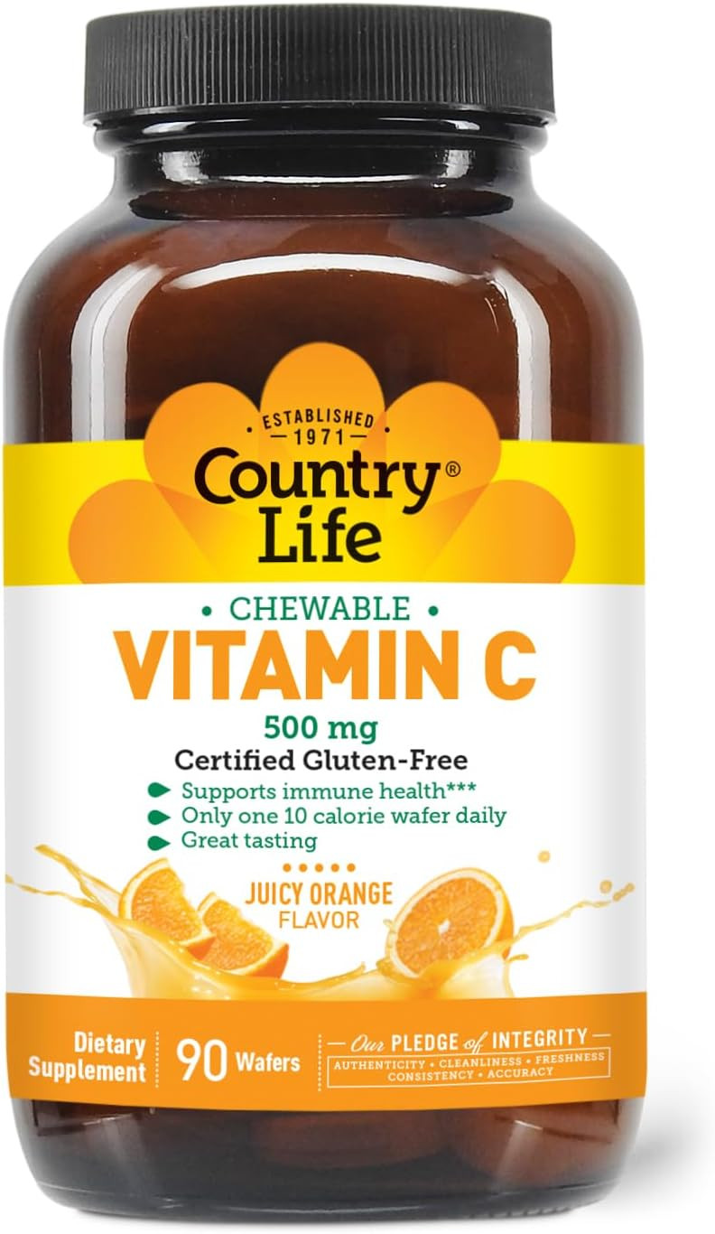 Country Life Vitamin C 500G High Potency - 90 Chewable Tablets, Immune Support - Vegan, Non-Gmo, 90 Day Supply
