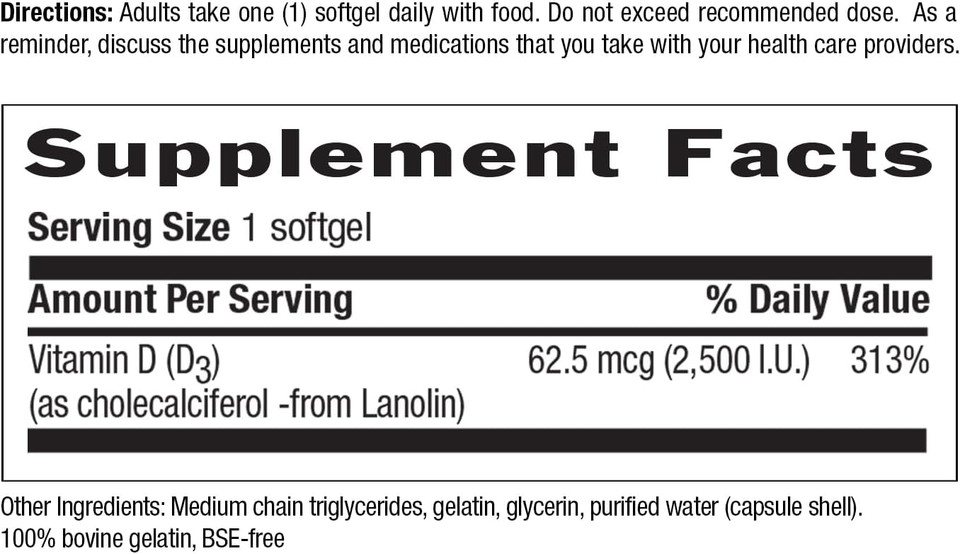 Country Life Vitamin D3 2500 I.U. Gluten-Free, 60 Softgels