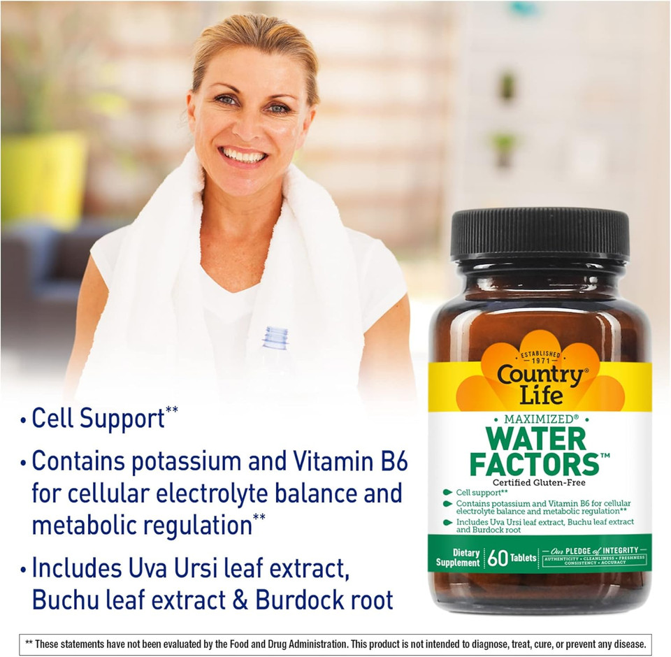 Country Life Water Factors - With Potassium And B6 For Electrolyte Balance - 60 Tablets