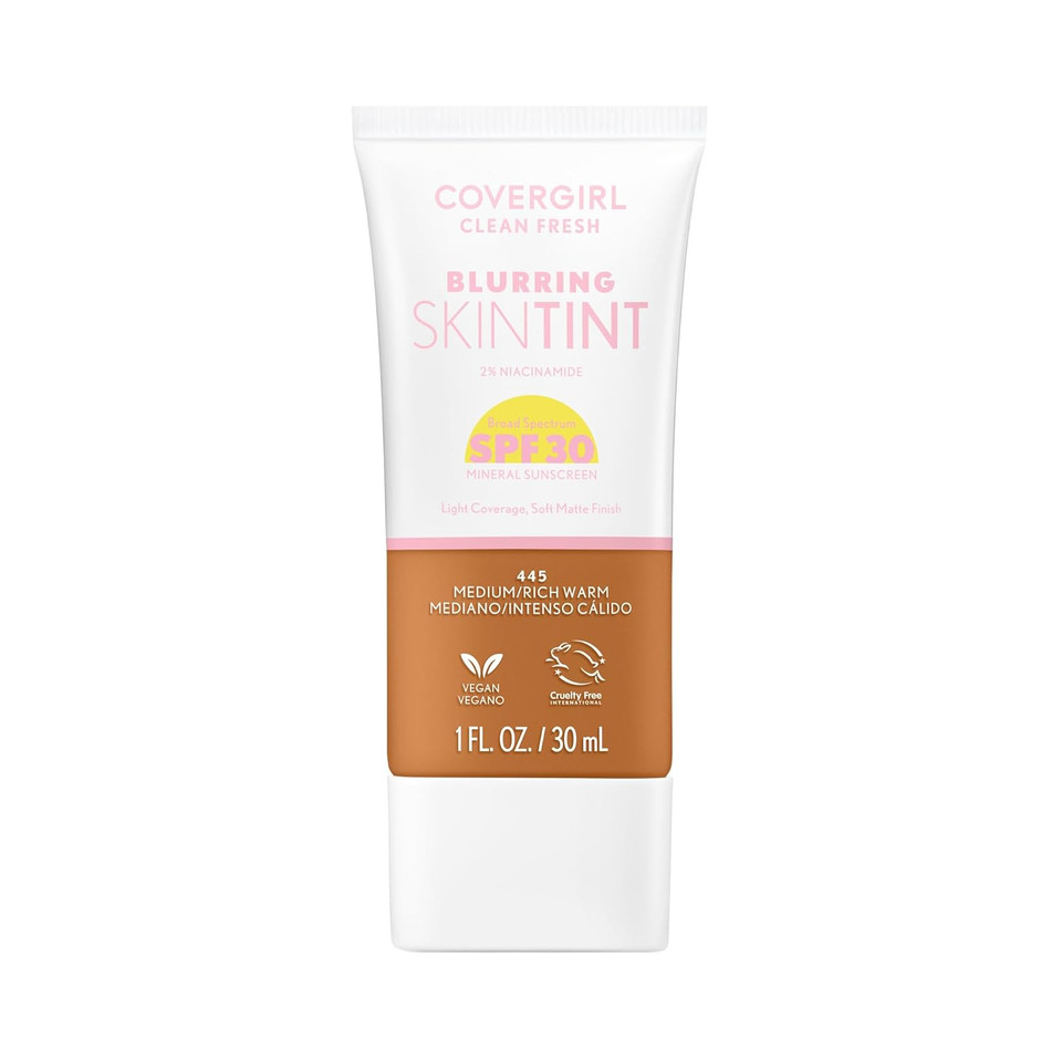 Covergirl Clean Fresh Blurring Skin Tint With Spf 30, 465 Deep Neutral, Liquid Foundation, Soft Matte Finish, Smooths, Brightens, Blurs Pores, Mineral Sunscreen, Vegan Formula
