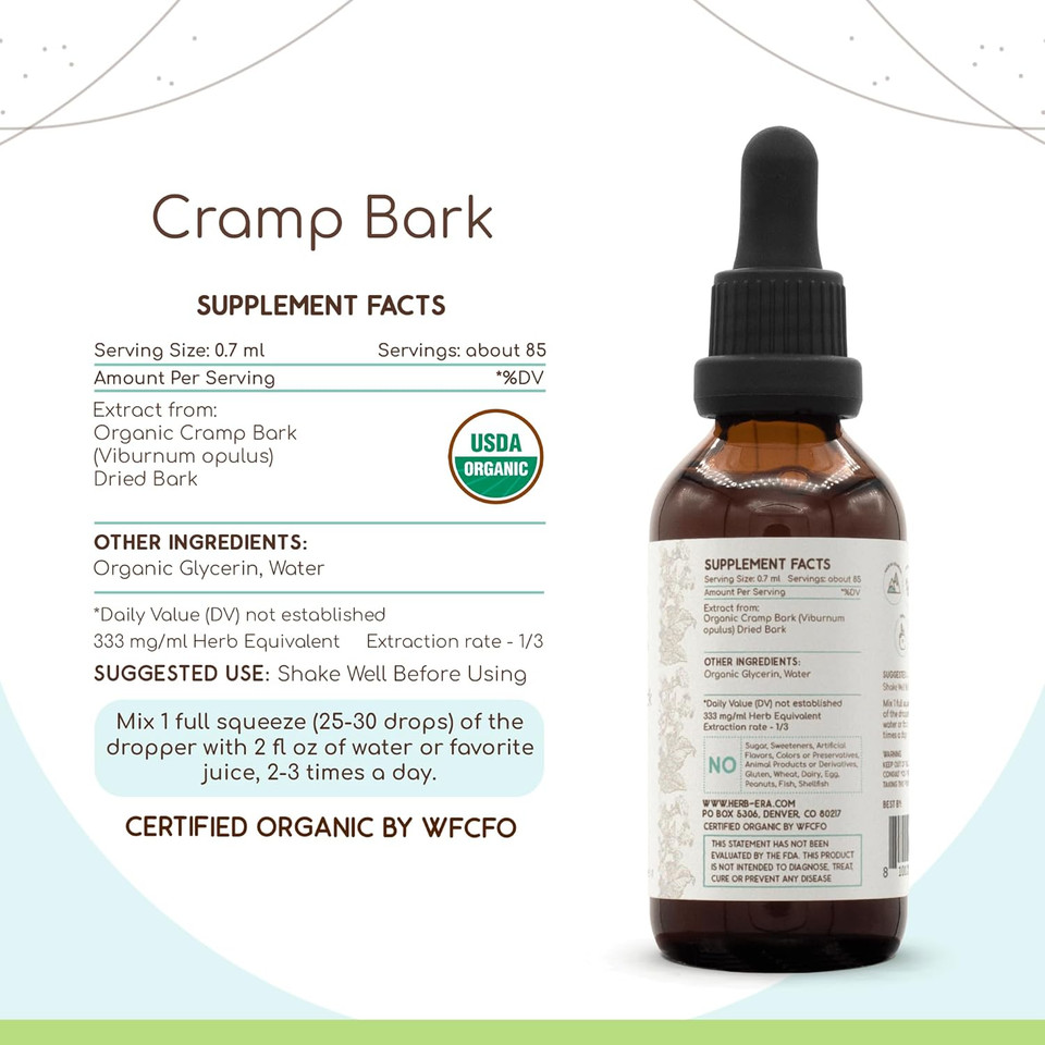 Cramp Bark B60 Alcohol-Free Herbal Extract Tincture, Concentrated Liquid Drops Natural Usda Organic Cramp Bark (Viburnum Opulus) Dried Bark (2 Fl Oz)