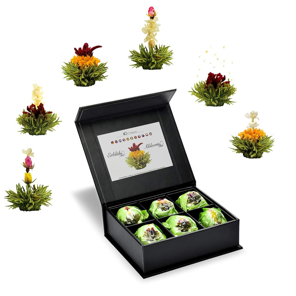 Creano Blooming Tea Mix 6Pcs Flowering Tea White Tea In Elegant Magnetic Box With Silver Embossing