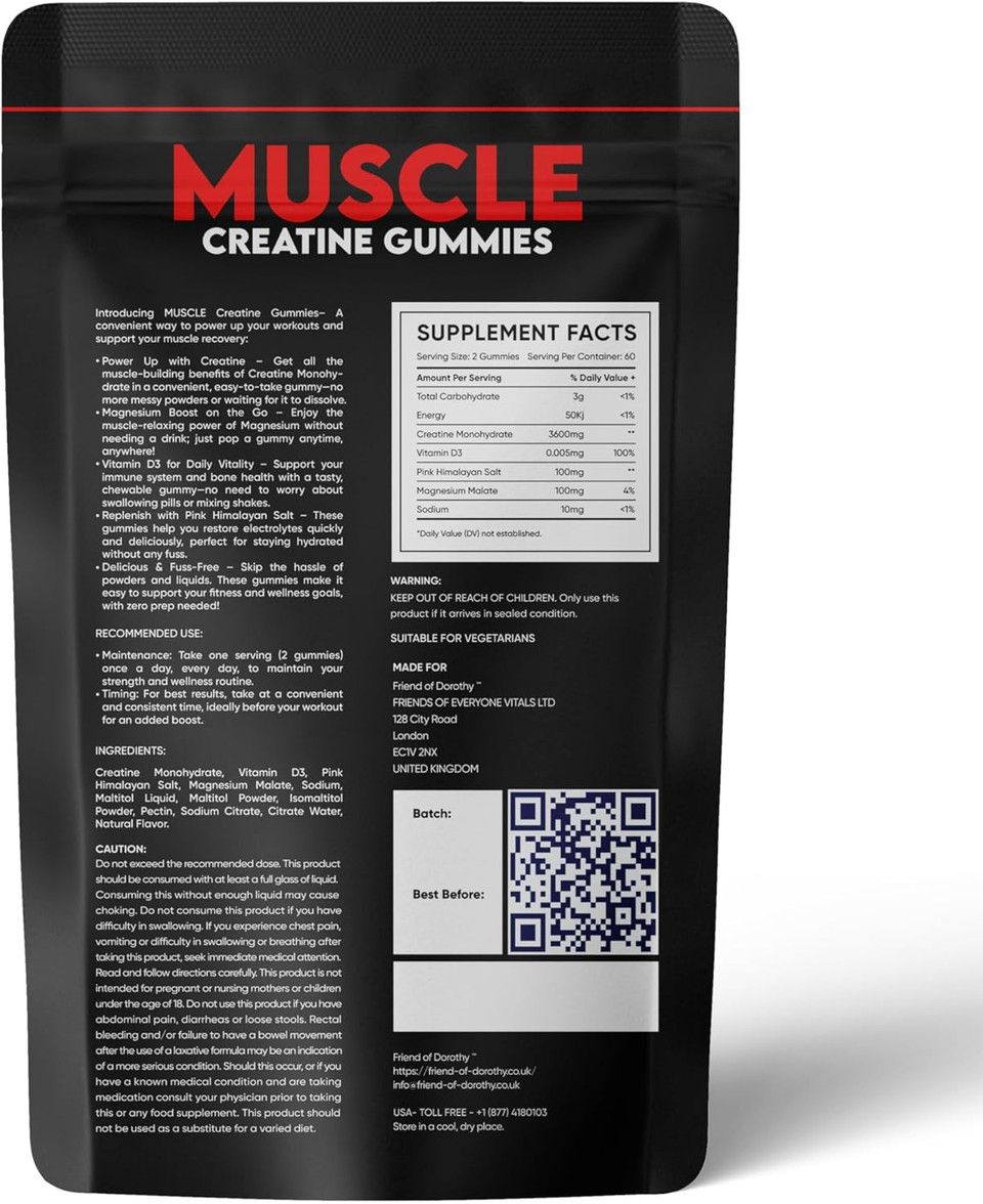 Creatine Gummies - Sugar Free - Chewable Creatine Monohydrate With Electrolytes, Magnesium & Vitamin D3 - Hydration & Recovery Support Gym & Workout Supplement - 60 Gummies